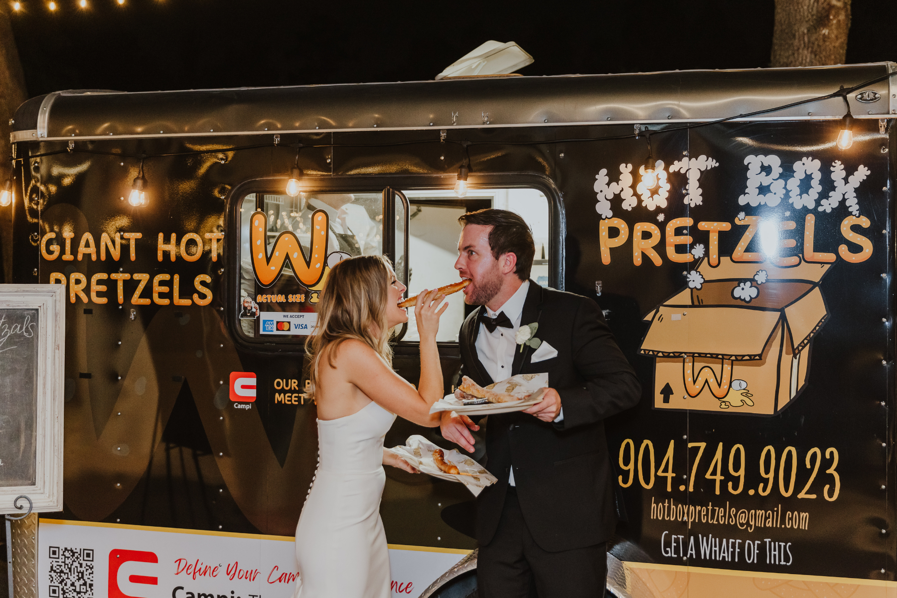 happy customers who rented hot box pretzels food truck for their wedding