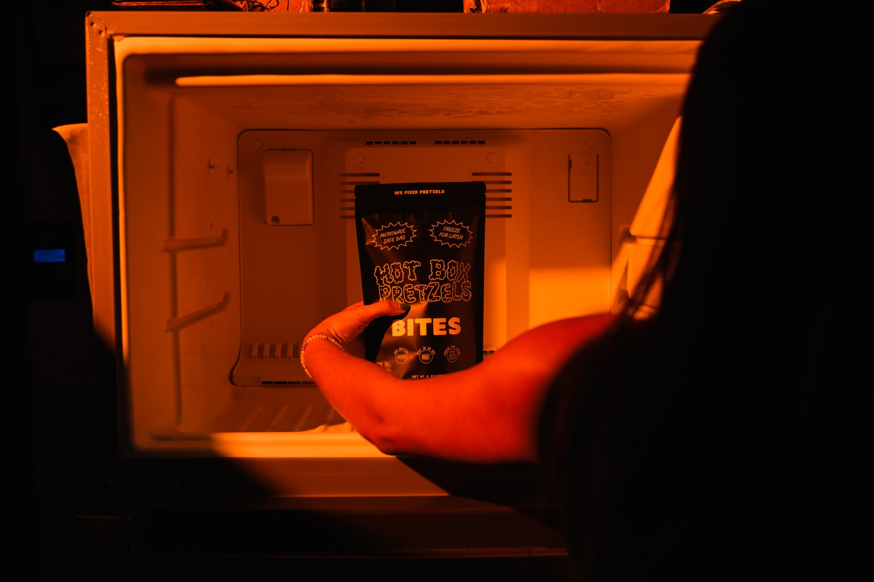A late-night freezer run for Hot Box Pretzel Bites