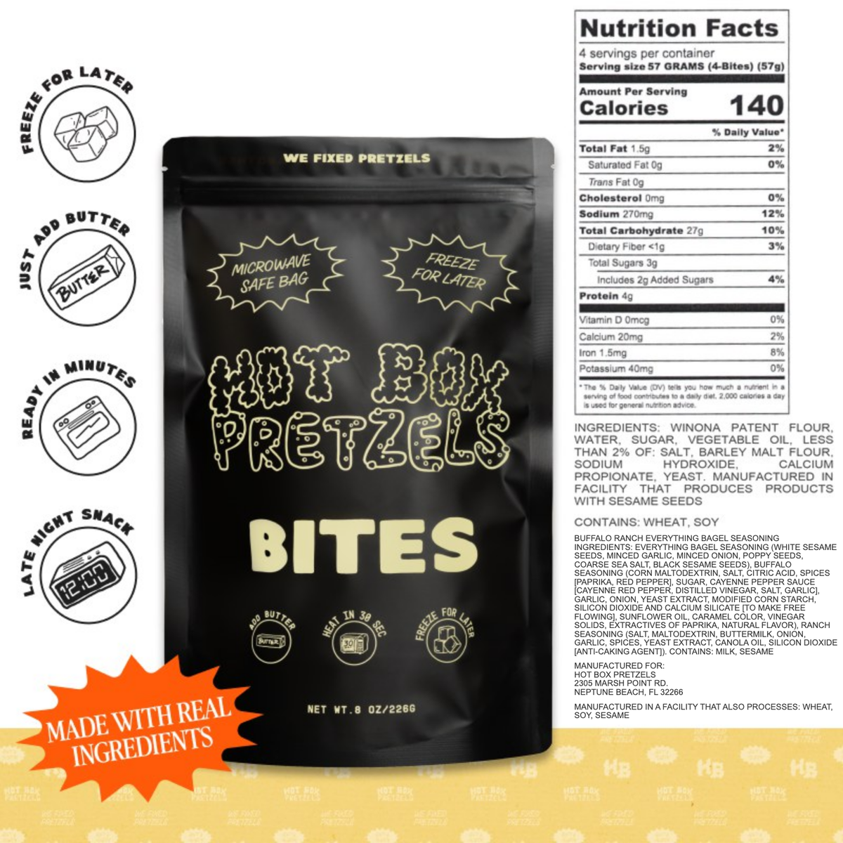 Buffalo Ranch Everything Bagel soft pretzel bites, nutrition facts and ingredients