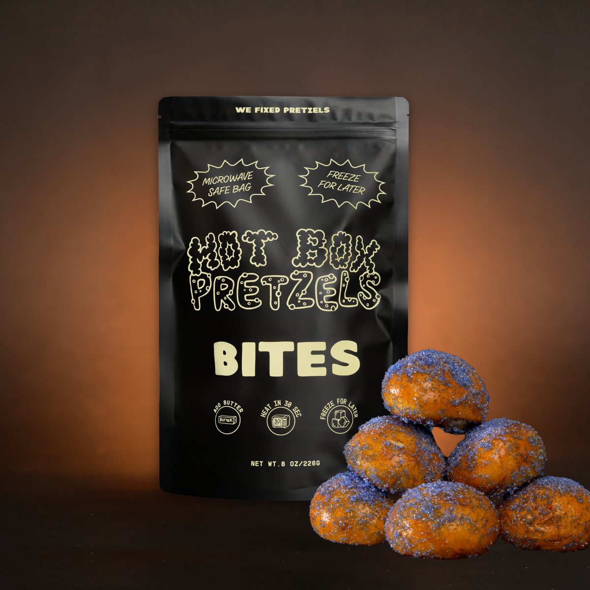 PB&J pretzel bites bag with Coop's peanut butter sauce