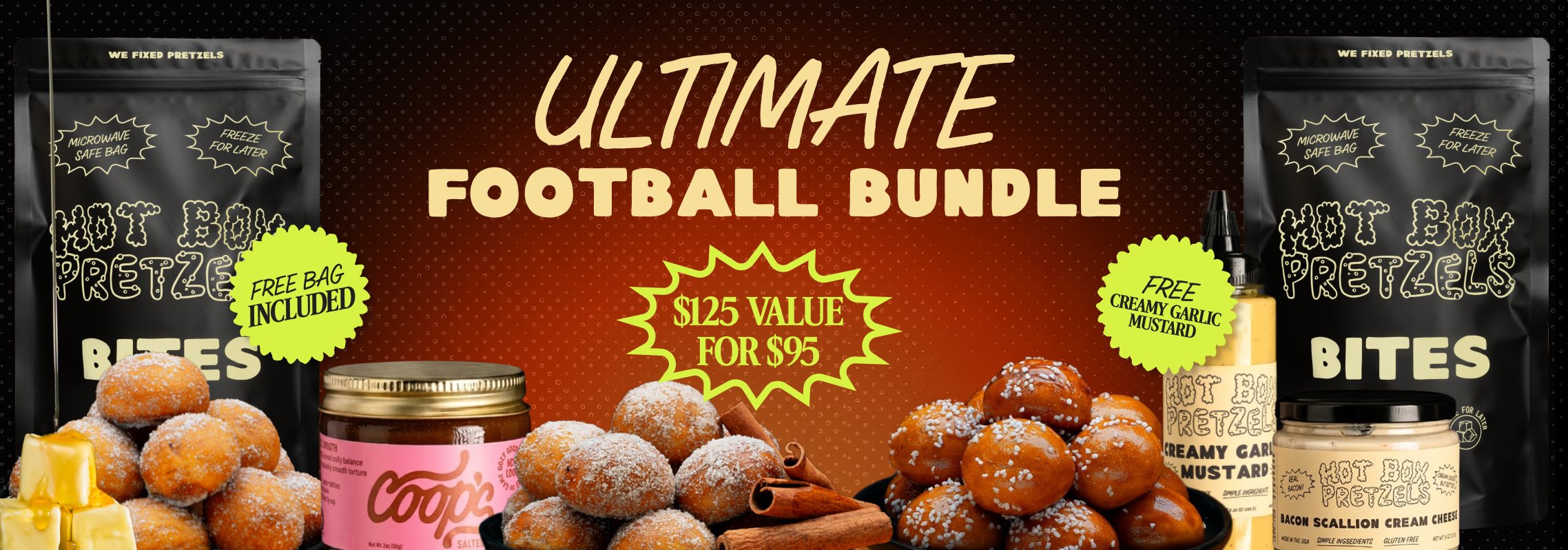 Ultimate Football Bundle — $125 value for $95, with a free bag and two free dips.